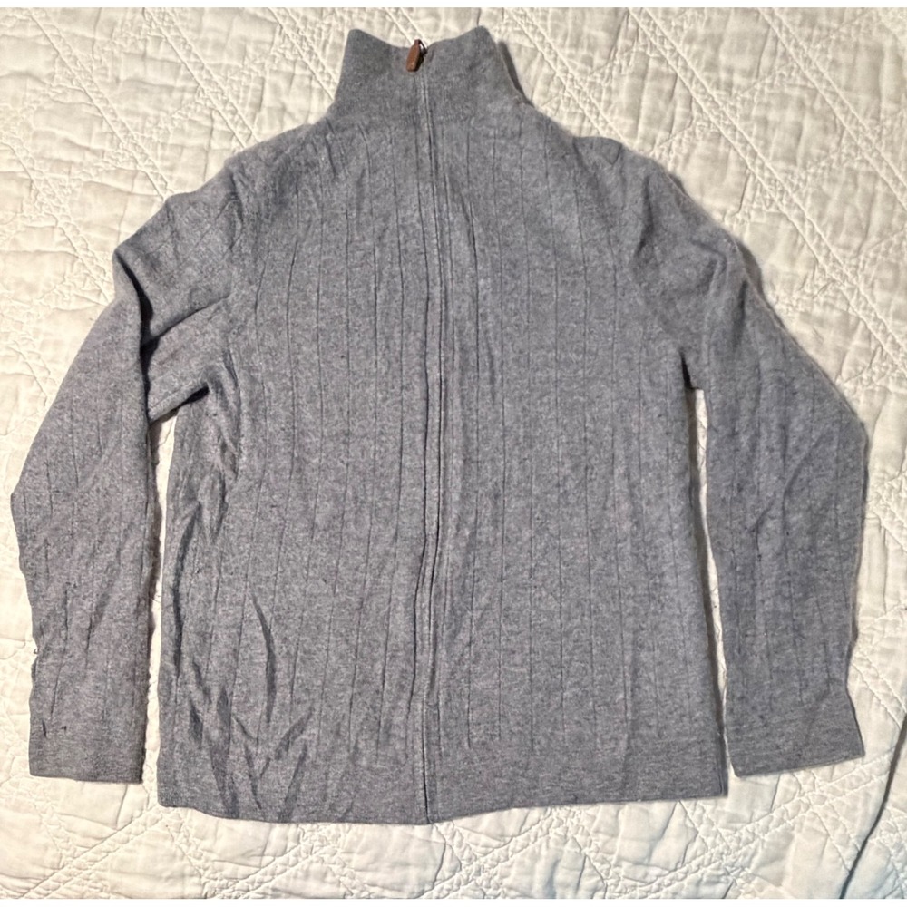 Black Brown 1826 Mens Gray 100% Cashmere Full Zip Ribbed Mock Neck Sweater M